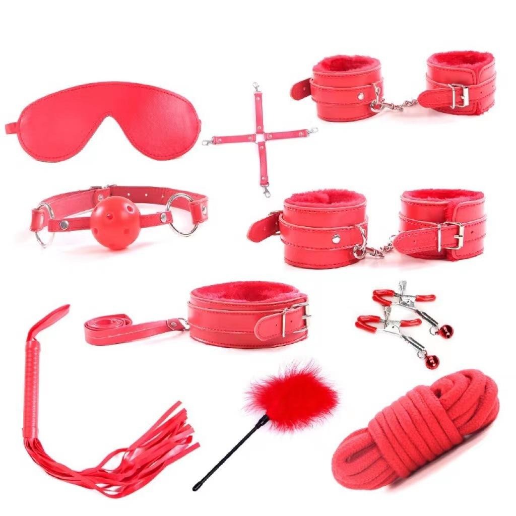 10 PCS Fetish Kits Bed Restraints Bondage Plush PU Sexy Flirting Alternative Toy